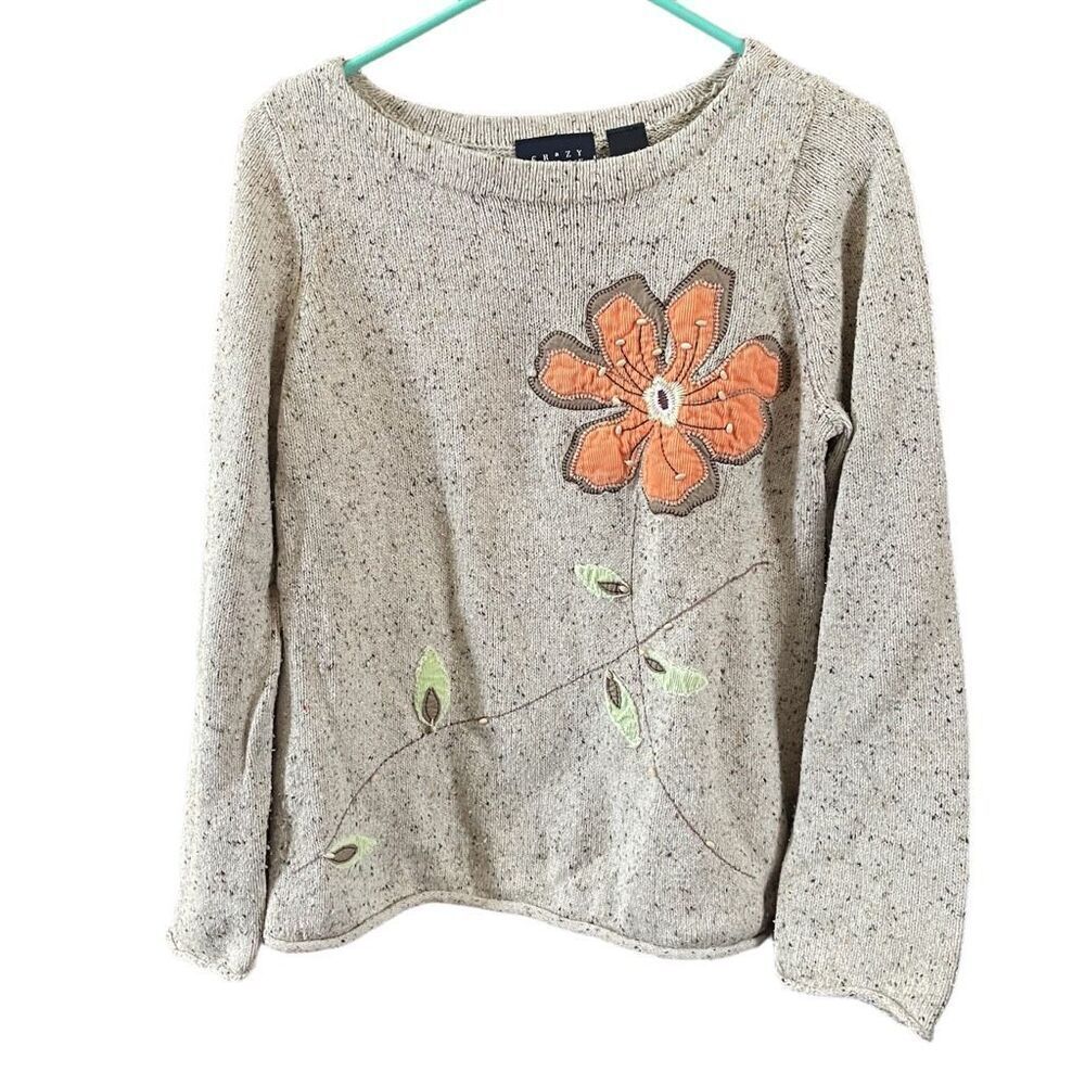 Crazy Horse size M patchwork floral silk nylon blend sweater.